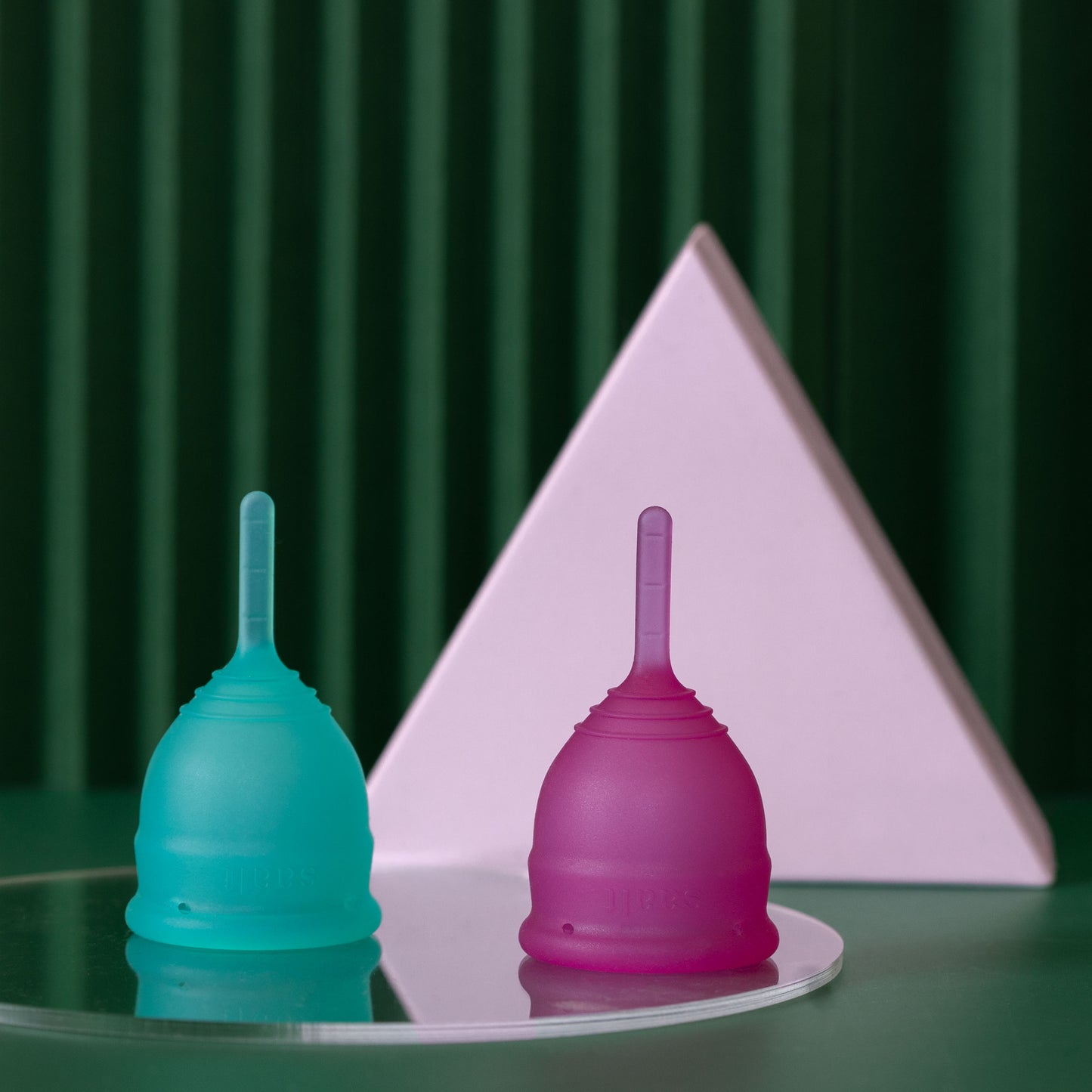 saalt teen menstrual cups side by size aqua green wild rose