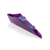 The GoPee - Stand to Pee Device is a purple, foldable silicone funnel with blue snap buttons, forming a triangular or cone shape and displayed on a white background.