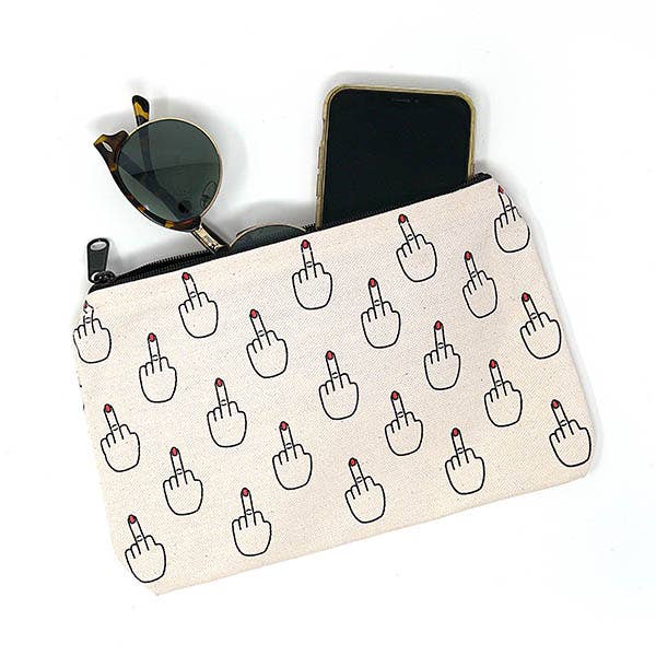 The Middle Finger Makeup Bag Pouch by Unblushing is a wet bag made from Cotton.
