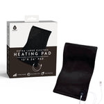 The Pursonic Large Electric Heating Pad with USB-C, extra large and black, features adjustable heat settings and a white control cord. It is shown beside its packaging, which displays the 12"x24" pad and highlights key product features.