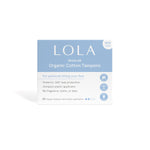 Lola 20ct Regular Tampons come in blue and white packaging and feature leak protection, a BPA-free applicator, and hypoallergenic organic cotton with no fragrance, toxins, or dyes.
