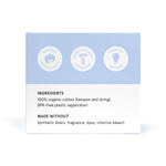 The Lola 20ct Light Tampons box features a blue and white design, highlights natural ingredients, is gynecologist approved, and made by women. Made with 100% organic cotton and a BPA-free applicator; free from dyes, fragrance, and chlorine bleach.