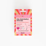 A box of Big Hug Breakout Pimple Patches with a bright pink and orange sunburst design contains 45 hydrocolloid patches in three sizes, designed for monthly breakouts.