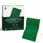 The Pursonic Large Electric Heating Pad with USB-C, measuring 12 x 24, is pictured in green beside its box. It features adjustable heat settings, auto shut-off, rapid heating, and comes with a power cord.