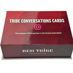 Red Tribe Period Conversation Cards is a red box featuring five categories of 40 fun cards—perfect for sparking conversations about growing up and more!.