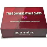 Red Tribe Period Conversation Cards is a red box featuring five categories of 40 fun cards—perfect for sparking conversations about growing up and more!.