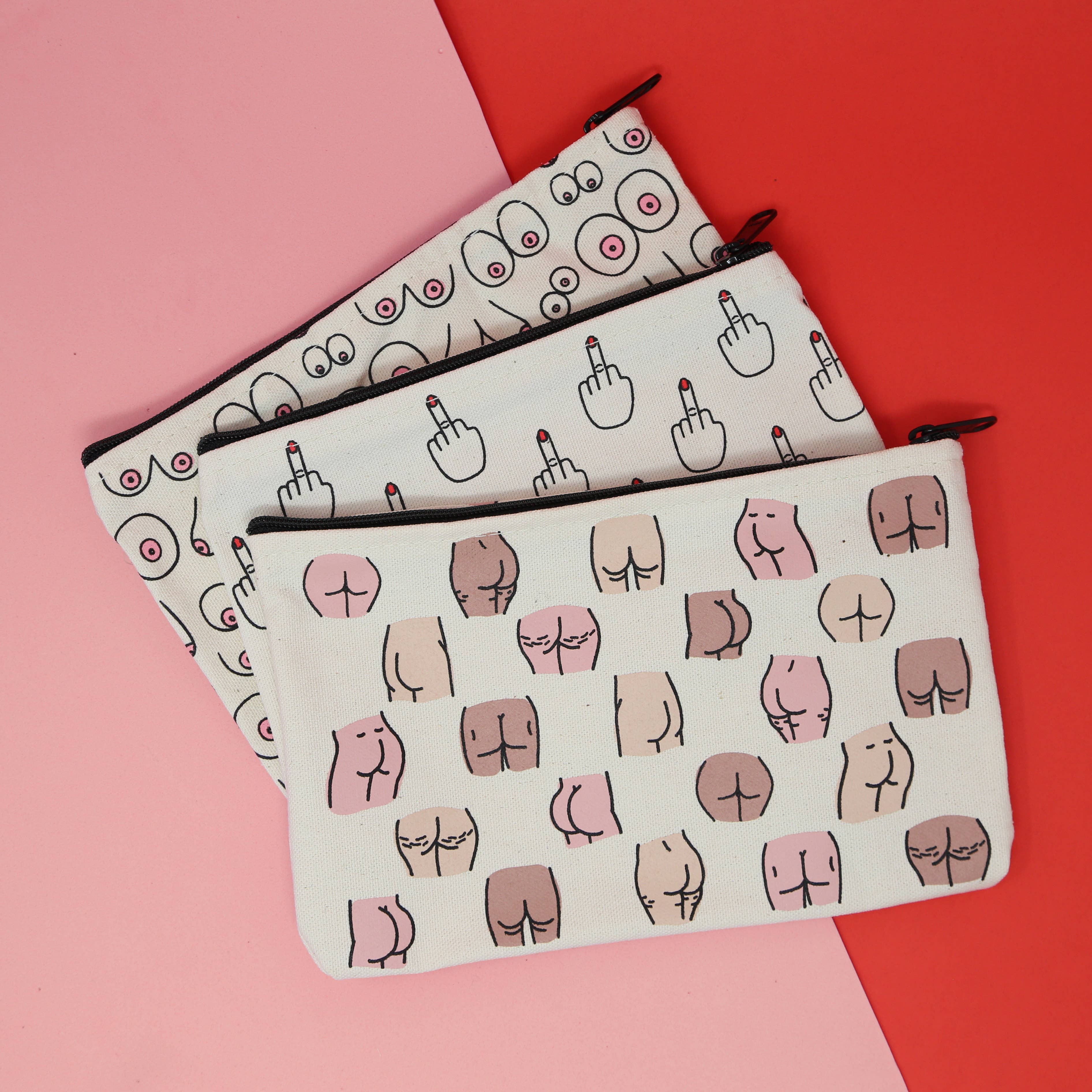 The Middle Finger Makeup Bag Pouch by Unblushing is a wet bag made from Cotton.