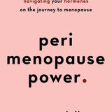 Book cover for Perimenopause Power: Navigating Hormones To Menopause. Pink background with bold black and red text. Subtitle: navigating your hormones on the journey to menopause—an empowering menopause guide.