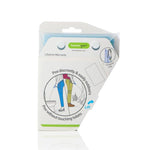 A white box with blue and green accents labeled humangear contains the GoPee - Stand to Pee Device, a discreet female urination aid. The packaging features an illustration of use and provides product details and instructions.