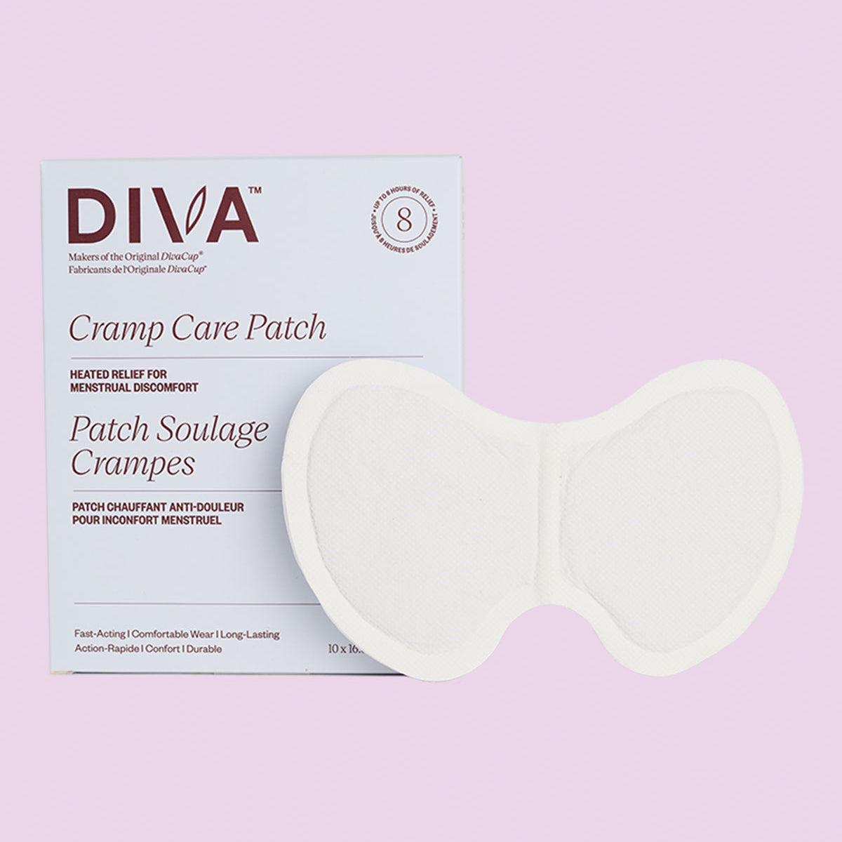 diva cramp care relief patch light blue box with the patch on top