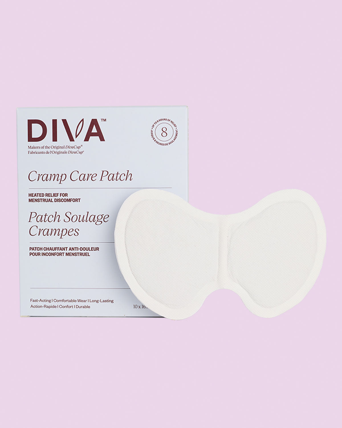 diva cramp care relief patch light blue box with the patch on top