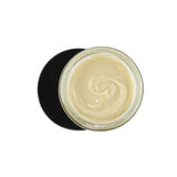 A top-down view of an open glass jar filled with creamy, light beige ProMeno Women's Wild Yam Cream, with the black lid underneath casting a shadow.