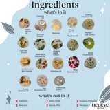 A chart labeled “Ingredients” lists natural oils and extracts in NeuEve BV Clear—like coconut oil, beeswax, broccoli extract, and calendula oil—ideal for those wanting a natural option for BV or yeast. NeuEve logo appears at bottom right.