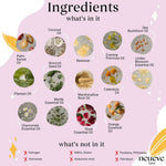 Infographic highlights NeuEve Salve - Moisturize & Soothe Vulvar Dryness, featuring coconut, evening primrose, and sea buckthorn oils to relieve vulvar dryness. Estrogen-, hormone-, GMO-, gluten-, paraben- and petroleum-free.