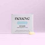 A box labeled “NeuEve BV Clear” stands against a light purple background, with a single suppository in front—designed as a natural remedy for BV and yeast infections.