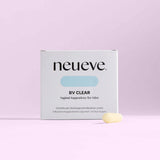 A box labeled “NeuEve BV Clear” stands against a light purple background, with a single suppository in front—designed as a natural remedy for BV and yeast infections.