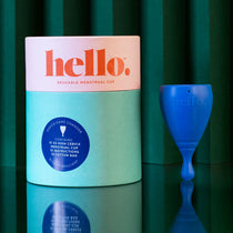 XS Hello Cup High Cervix with papertube box on green background