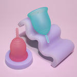 Lena menstrual cup in pink size small and size large
