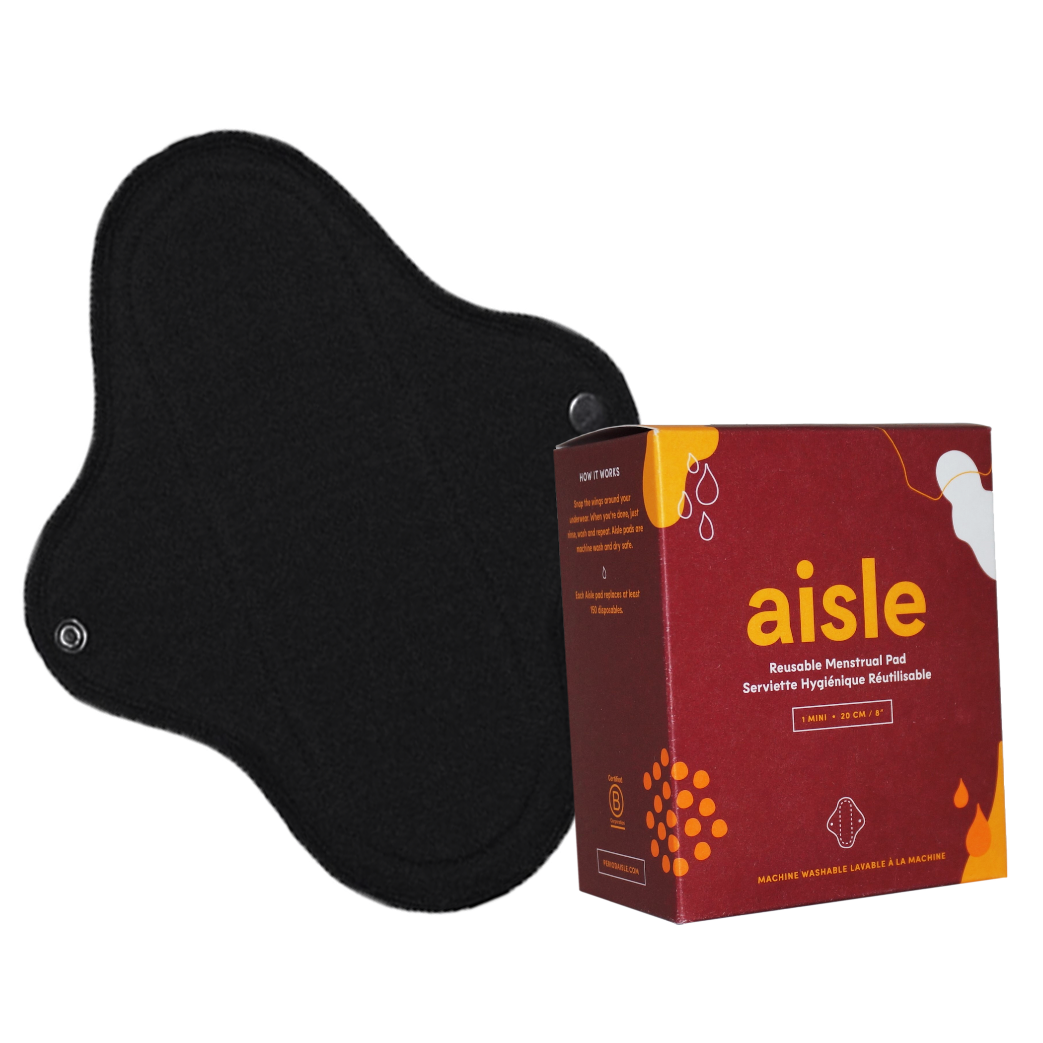 Aisle reusable cloth pad size Mini packaging with one black pad